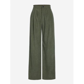 ZAFUL Women's Daily Solid Color Pleated Waist Corduroy Wide Leg Pants L Deep green