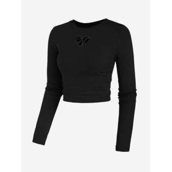 Women Blouses Women's Sexy Daily Dating Night Ribbed Heart Cut Out Tied Open Back Long Sleeve Slim Tee L Black