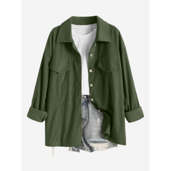 Women's Daily Solid Color Single Breasted Flap Detail Corduroy Shirt Jacket Shacket S Green