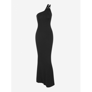 Bodycon Dress Women's Sexy Elegant Solid Color One Shoulder Open Back Party Prom Evening Gown Mermaid Maxi Dress M Black