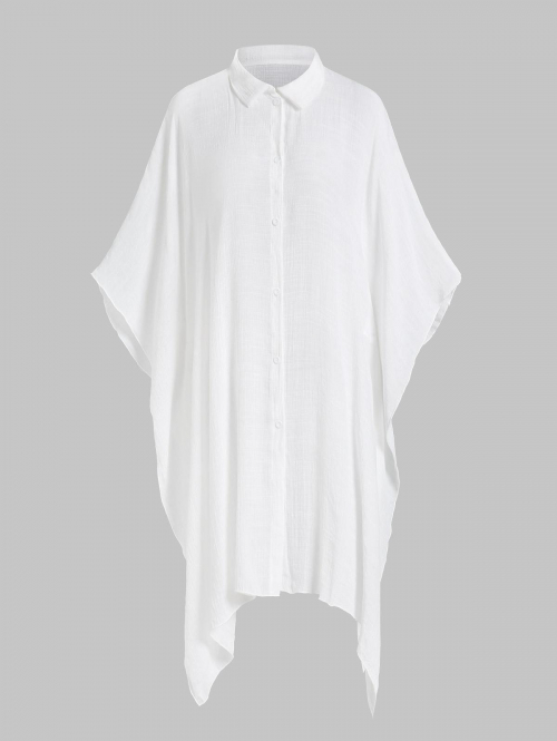 Women Blouses Button Up Semi-sheer Cover Up Beach Shirt Top White