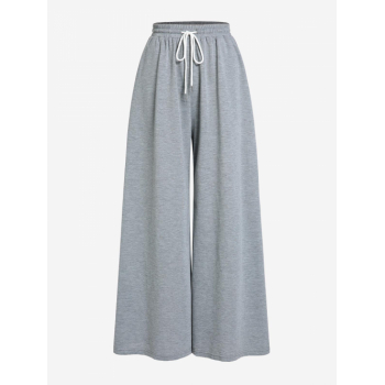 ZAFUL Women's Casual Athleisure Athflow Style Daily Lounge Solid Color Drawstring Pockets Pull On Wide Leg Pants M Gray