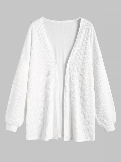 Women's Daily Open Front Solid Color Textured Lantern Sleeve Kimono Style Cardigan Jacket M White