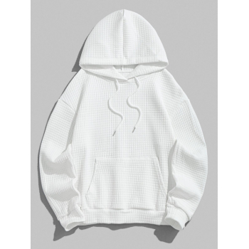 Women Hoodies Women's Casual Athleisure Style Drawstring Textured Front Pocket Drop Shoulder Loose Long Sleeve Pullover Hoodie S White