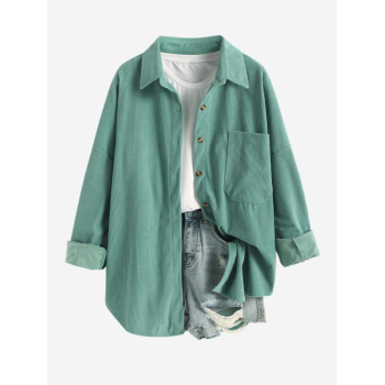 Women's Daily Solid Color Single Breasted Front Pocket Corduroy Shirt Jacket Shacket L Green