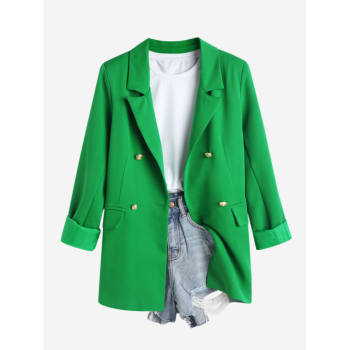 Women Blazers Women's Daily Office Work Long Sleeve Shoulder Pads Flap Pockets Metallic Button Double Breasted Lapel Slim Fit Blazer M Green