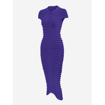 Bodycon Dress Women's Sexy Knitted See Thru Mock Neck Cap Sleeve Solid Color Midi Bodycon Dress L Purple