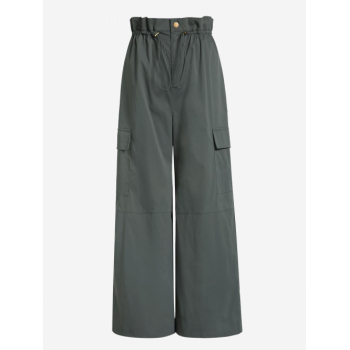 ZAFUL Toggle Drawstring Ruffle High Waist Wide Leg Cargo Pants L Dark gray