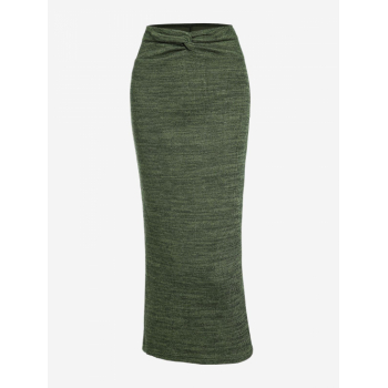 ZAFUL Women's Elegant Style Daily Heather Knit Twisted Design Slinky Midi Skirt M Deep green