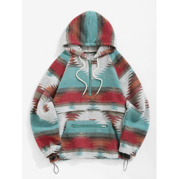 Women Hoodies Women's Vintage Western Ethnic Aztec Geometric Print Quarter Zip Raglan Sleeves Woolen Hooded Sweatshirt L