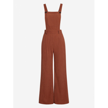 Women Jumpsuit ZAFUL Women's Solid Color Casual Daily Pockets Corduroy Pleated Waist Pinafore Overalls Wide Leg Jumpsuit M Dark orange