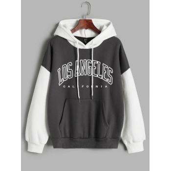 Women Hoodies Women's Casual Athleisure Letter LOS ANGELES Graphic Printed Colorblock Drawstring Thermal Lined Oversized Hoodie S Gray