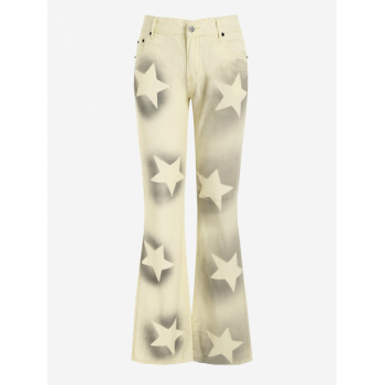 Streetwear Y2K Aesthetic Star Printed Low Rise Straight Jeans S Light yellow