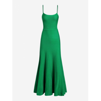 Women Women's Daily Casual Knitted Solid Color Nonadjustable Spaghetti Strap Empire Waist A Line Maxi Dress M Green