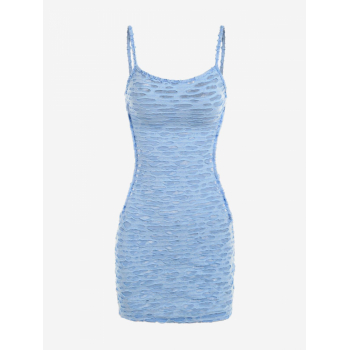 Bodycon Dress Hollow Out Semi-sheer Sexy Bodycon Dress M Light blue