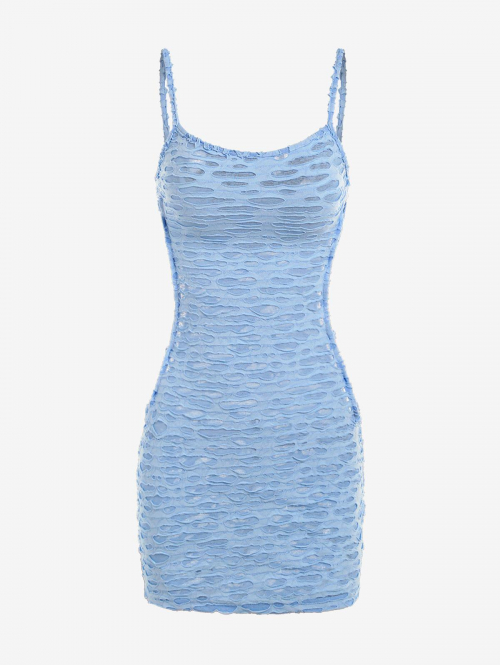 Bodycon Dress Hollow Out Semi-sheer Sexy Bodycon Dress M Light blue