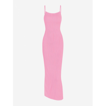 Bodycon Dress Crinkle Textured Back Slit Cami Bodycon Midi Dress L Light pink