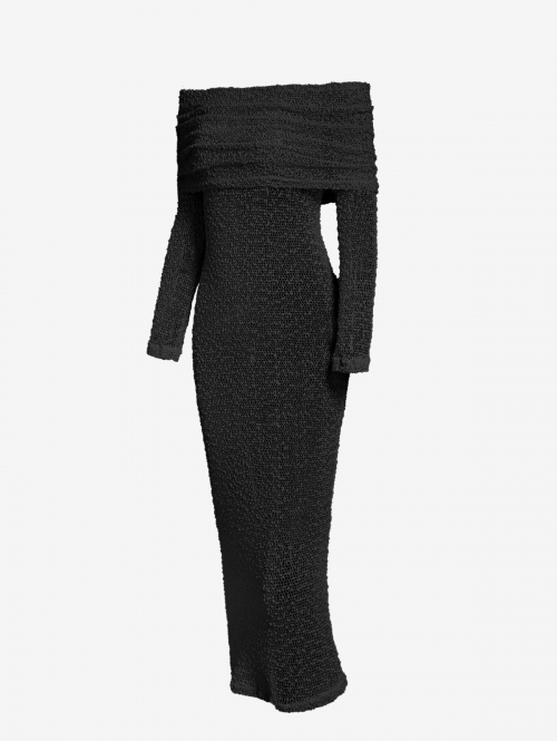 Bodycon Dress Women's Sexy Foldover Off Shoulder Long Sleeve See Thru Maxi Bodycon Dress L Black