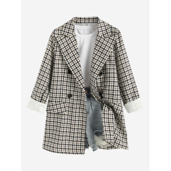 Women Blazers Women's Lapel Collar Mock Pocket Design Houndstooth Print Double-breasted Blazer L Multi a