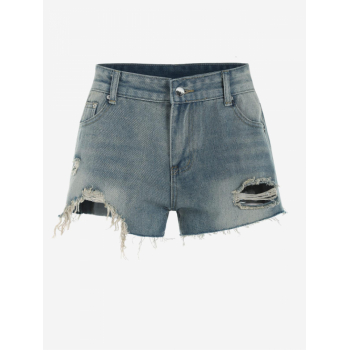 Low Rise Ripped Distressed Shredded Frayed Denim Cutoff Shorts M Blue