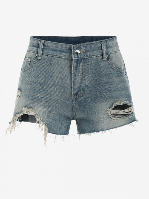 Low Rise Ripped Distressed Shredded Frayed Denim Cutoff Shorts M Blue