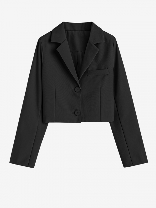 Women Blazers Women's Formal Office Solid Color Lapel Shoulder Padded Mock Pocket Single Breasted Long Sleeve Crop Blazer M Black