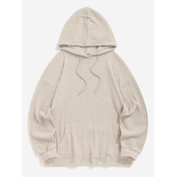 Women Hoodies Women's Daily Casual Solid Color Plush Ribbed Knit Textured Drawstring Front Kangaroo Pocket Drop Shoulder  Hoodie L Light coffee