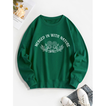 Women Hoodies Women's Casual Letter Slogan Plant Floral Graphic Printed Long Sleeve Crew Neck Pullover Sweatshirt L Deep green