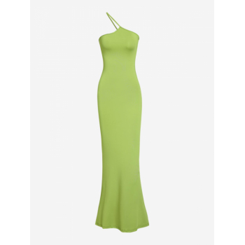 Bodycon Dress Women's Elegant Party One Shoulder Backless Solid Color Sleeveless Maxi Mermaid Slinky Dress L Green