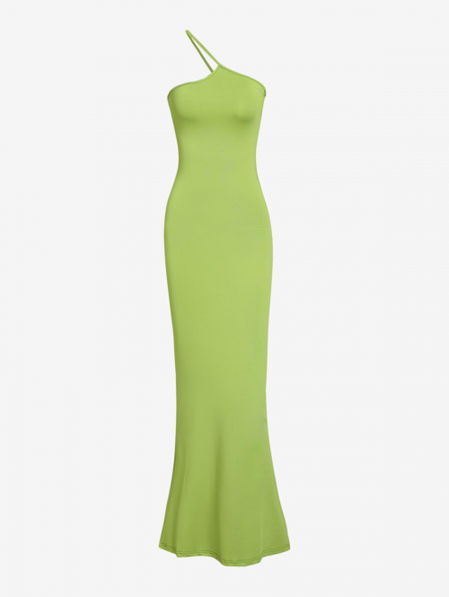 Bodycon Dress Women's Elegant Party One Shoulder Backless Solid Color Sleeveless Maxi Mermaid Slinky Dress L Green