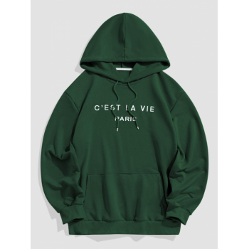 ZAFUL Men's Letter C'EST LA VIE PARIS Embroidery Essentials Hoodie L Deep green