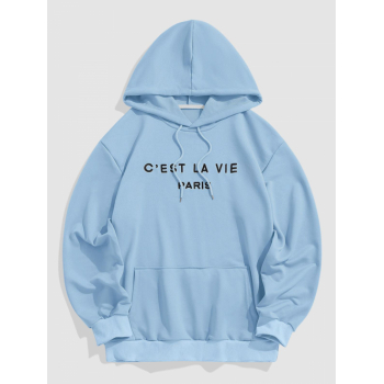 ZAFUL Men's Letter C'EST LA VIE PARIS Embroidery Essentials Hoodie L Light blue