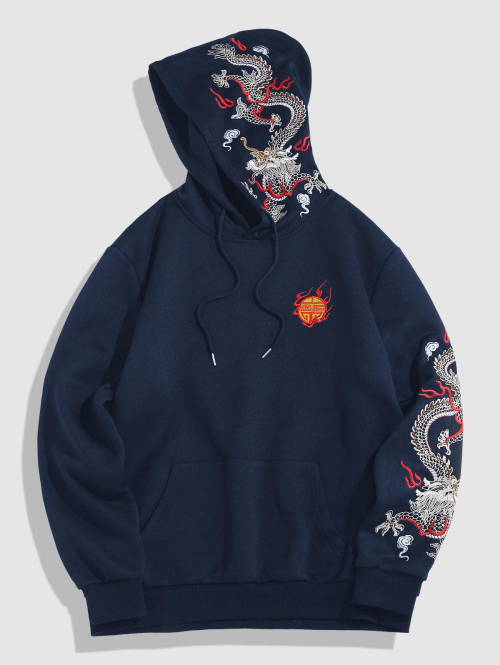 ZAFUL Men's ZAFUL Dragon Embroidery Chinoiserie Y2K Aesthetic Hoodie Xl Deep blue