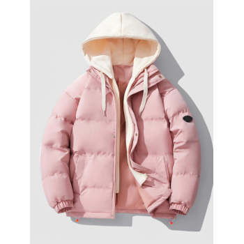 ZAFUL Men's Dual Zip Hooded Pocket Colorblock Faux Twinset Puffer Padded Coat M Light pink