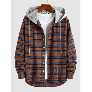 ZAFUL Men's Colorblock Hooded Plaid Shirt Xl Coffee