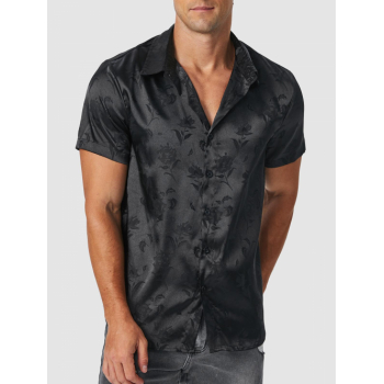 ZAFUL Men's Jacquard Silky Short Sleeve Shirt L Black