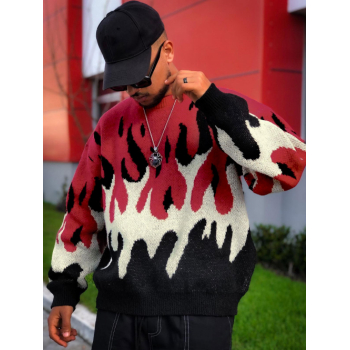 ZAFUL Men's Fire Flame Graphic Y2K Aesthetic Sweater L Red