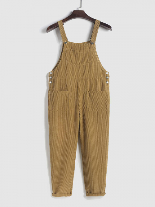 ZAFUL Men's ZAFUL Multi-pockets Solid Color Corduroy Overalls S Coffee