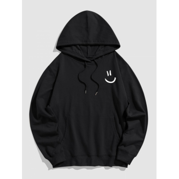 ZAFUL Men's Men's Smile Face Graphic Kangaroo Pocket Design Pullover Long Sleeves Hoodie L Black