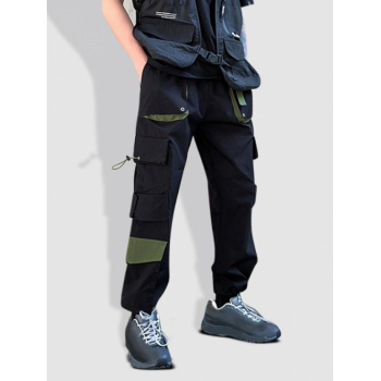 ZAFUL Men's Toggle Drawstring Belted Pocket Straight Cargo Pants L Black