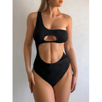 ZAFUL One Shoulder Cutout Ribbed One-piece Swimsuit L Black