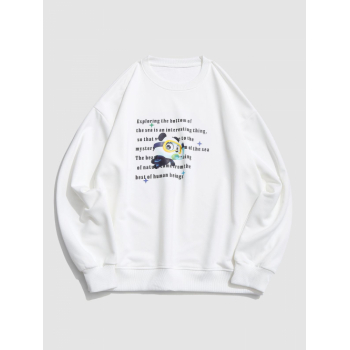 ZAFUL Men's Cartoon Animal Text Print Drop Shoulder Sweatshirt L White