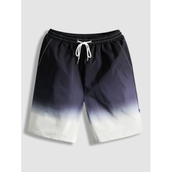 Ombre Stitching Pockets Drawstring Shorts S Black