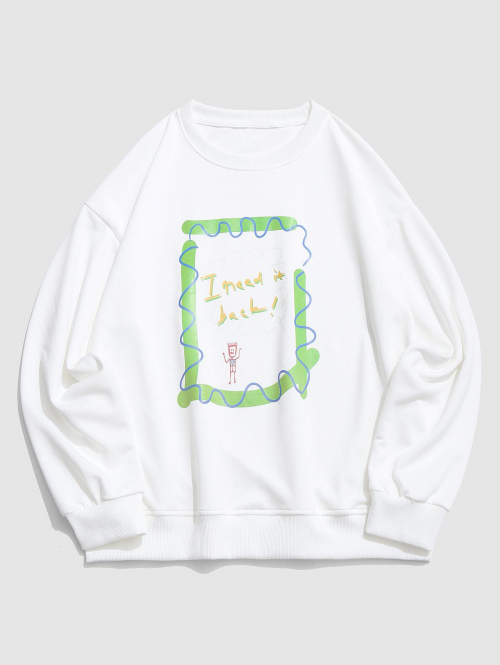 ZAFUL Men's Slogan Figure Geometric Graphic Sweatshirt M White