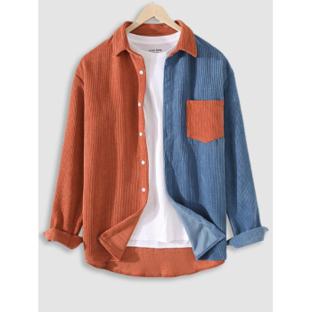 ZAFUL Men's Colorblock Pattern Corduroy Long Sleeves Shirt 2xl Orange