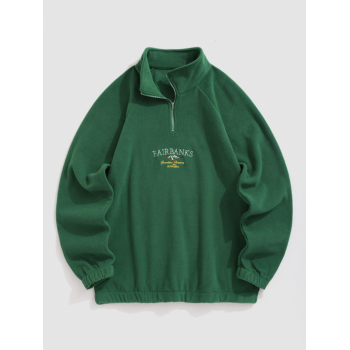 ZAFUL Men's ZAFUL Raglan Sleeves FAIRBANKS Mountain Landscape Embroidery Quarter Zip Polar Fleece Sweatshirt S Deep green