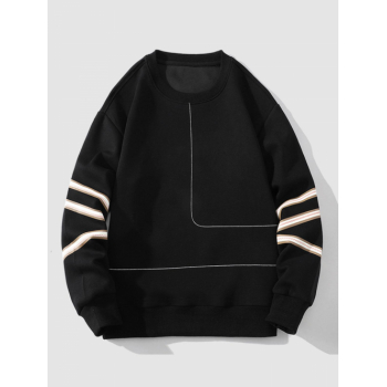 ZAFUL Men's Zigzag Striped Line Crew Neck Pullover Sweatshirt M Black