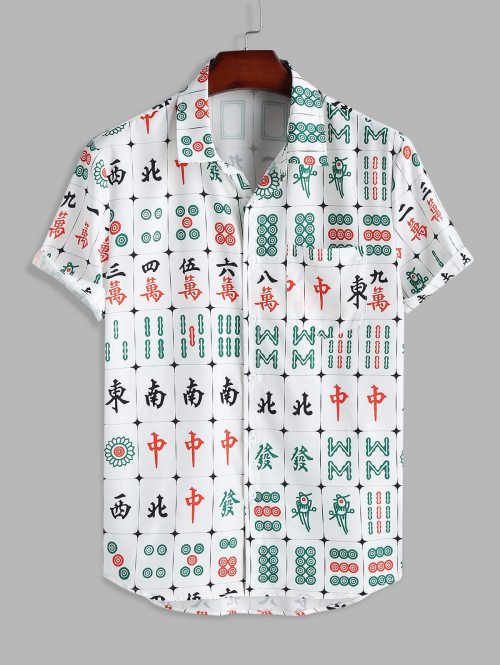 ZAFUL Men's Mahjong Printed Front Pocket Short Sleeves Shirt S Multi c