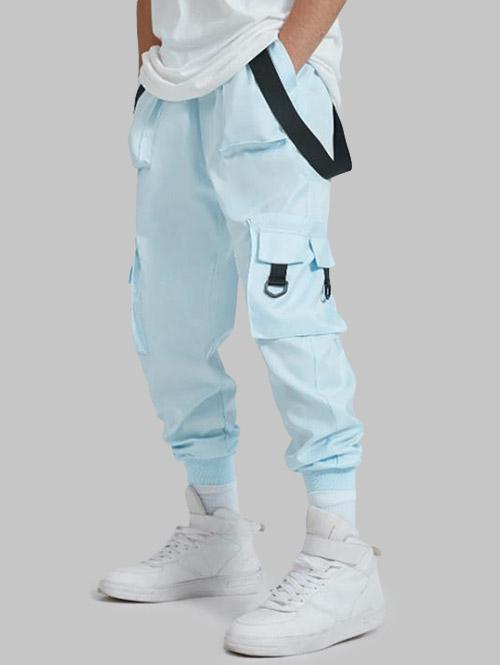 ZAFUL Men's Strap Design Beam Feet Cargo Pants S Deep sky blue