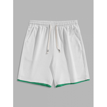 Color Spliced Textured Shorts M White